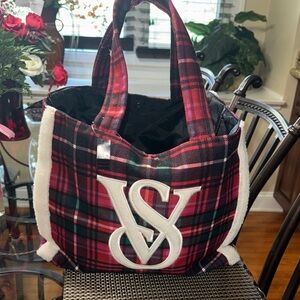 Victoria's Secret Tartan Tote - Red, Black, and White